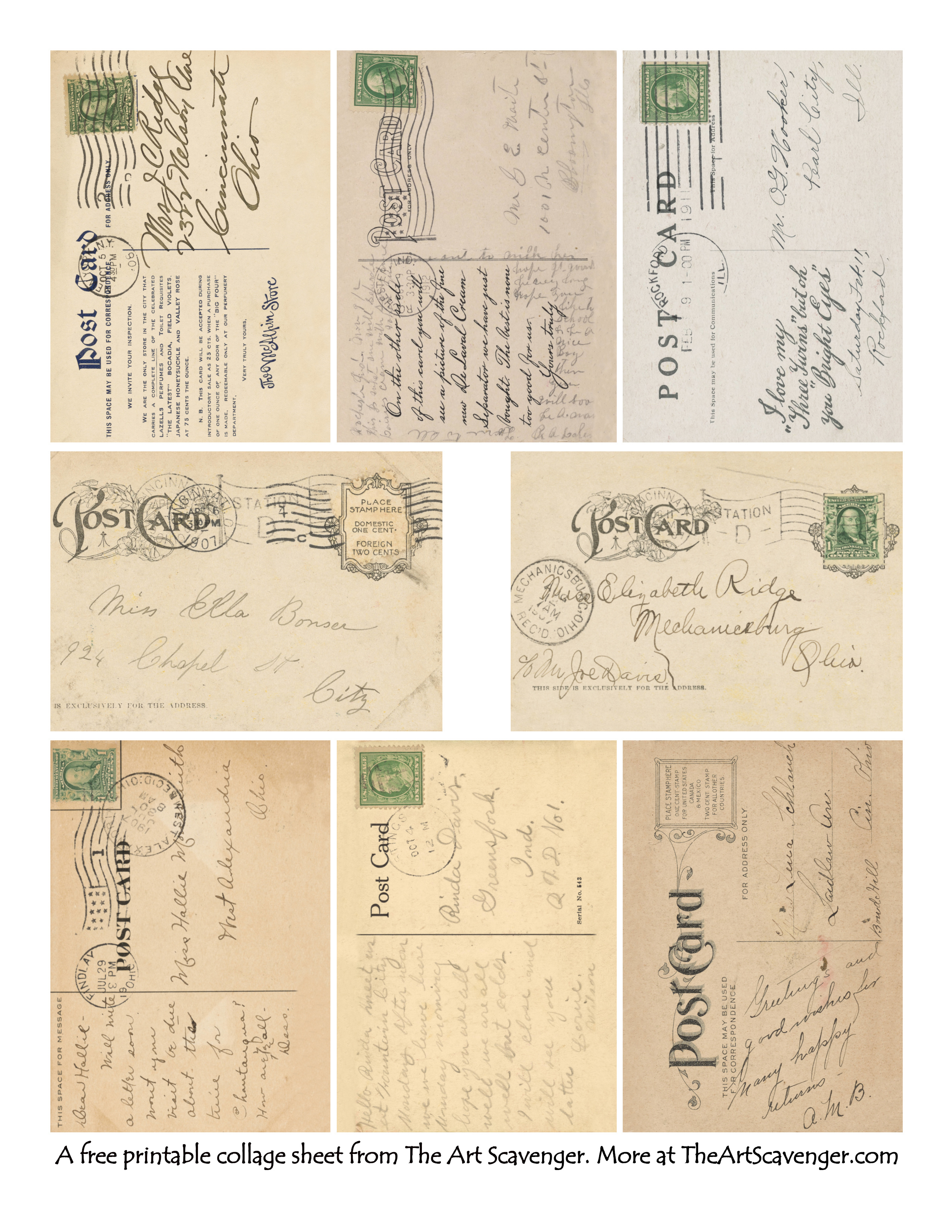 Free Printable Vintage Postcard Ephemera Sheet — The Art Scavenger